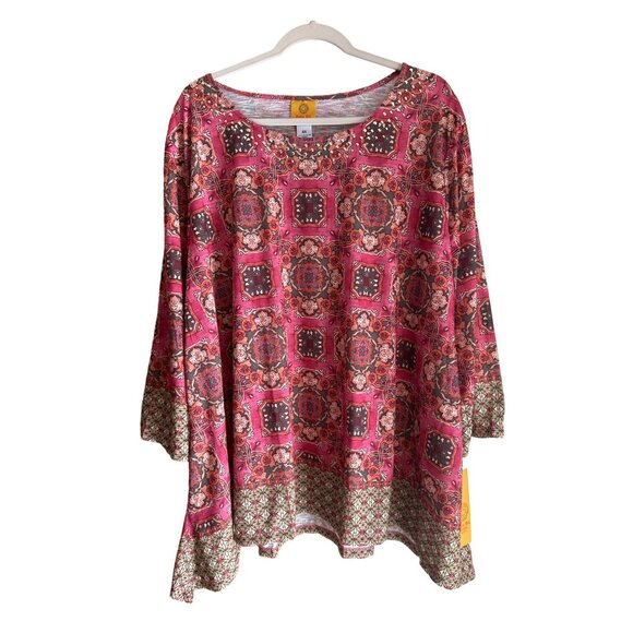 NWT Ruby Rd Women's 4X Sequin Neckline Sublimation Print Top Blouse 26.5"x28.5" - Picture 2 of 7